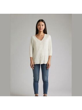 GAP Cotton Cashmere  Cardigan Oversized Lightweight Minimalist Chic Cream Size L
